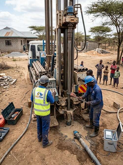 Community borehole water project installation by SunPem Agency in Machakos