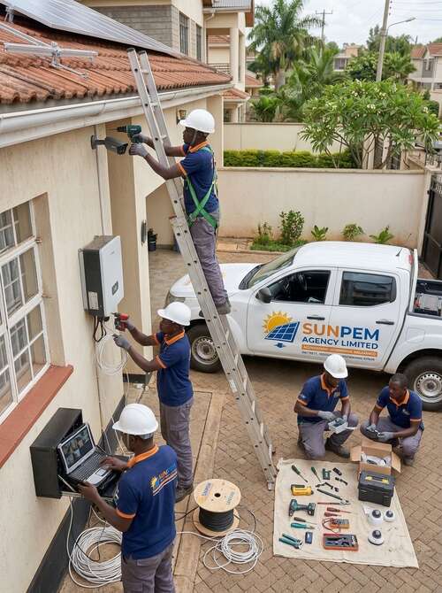 SunPem CCTV installation team deploying cameras at a commercial site in Thika