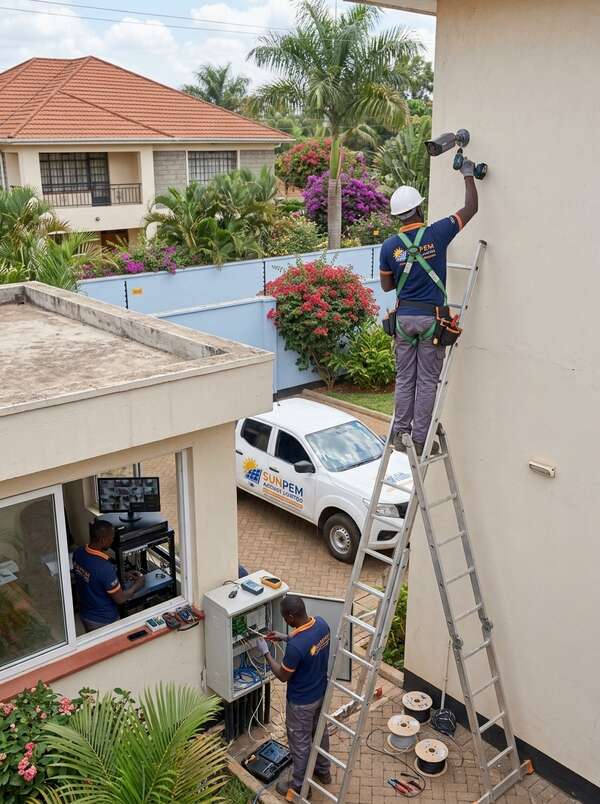 CCTV camera wall-mounted during a SunPem installation