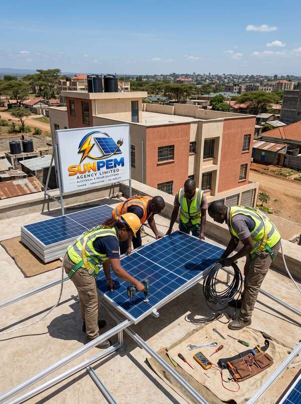 Completed rooftop solar installation with SunPem Agency signage in Runda