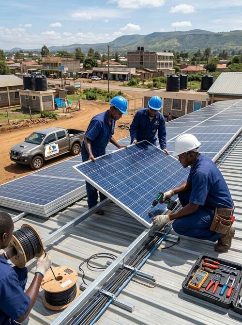 SunPem solar installation team working on a rooftop in Karen